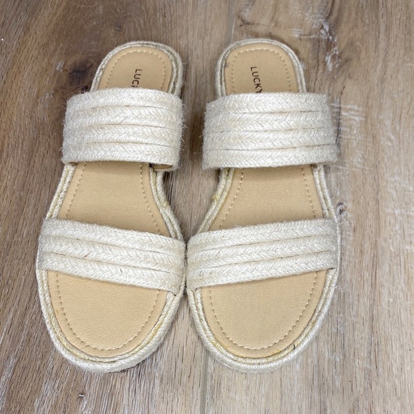 Lucky Brand Decime Woven Ivory White Slide Sandals Size 8.5 - Picture 3 of 10